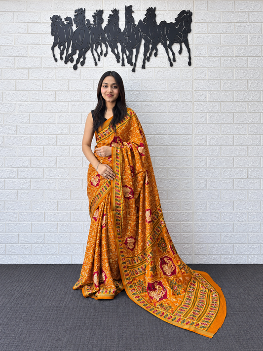 Peethambari Bandhani Handcrafted Mirror Detailing Cotton Saree
