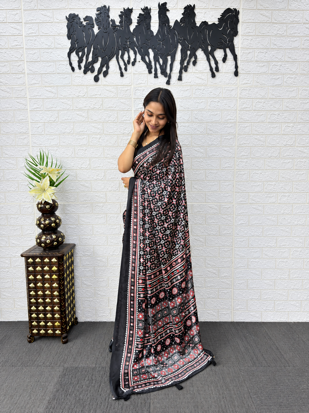 Bollywood Glam Heavy Mirror Work Japan Satin Saree with Viscose Latkan