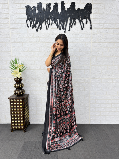 Bollywood Glam Heavy Mirror Work Japan Satin Saree with Viscose Latkan