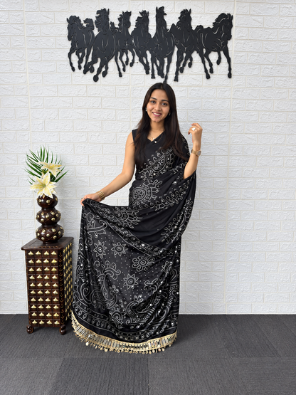 The Runway Noir Premium Japan Satin Silk Bandhani Saree