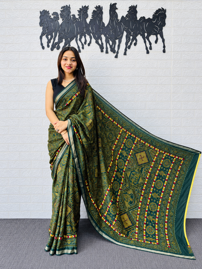 Olive Earth Traditional Block Printed Mall Cotton Saree