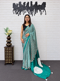 Nyra Premium Royal Mint Stripe Pattern Saree With Heavy Real Mirror Handwork Border