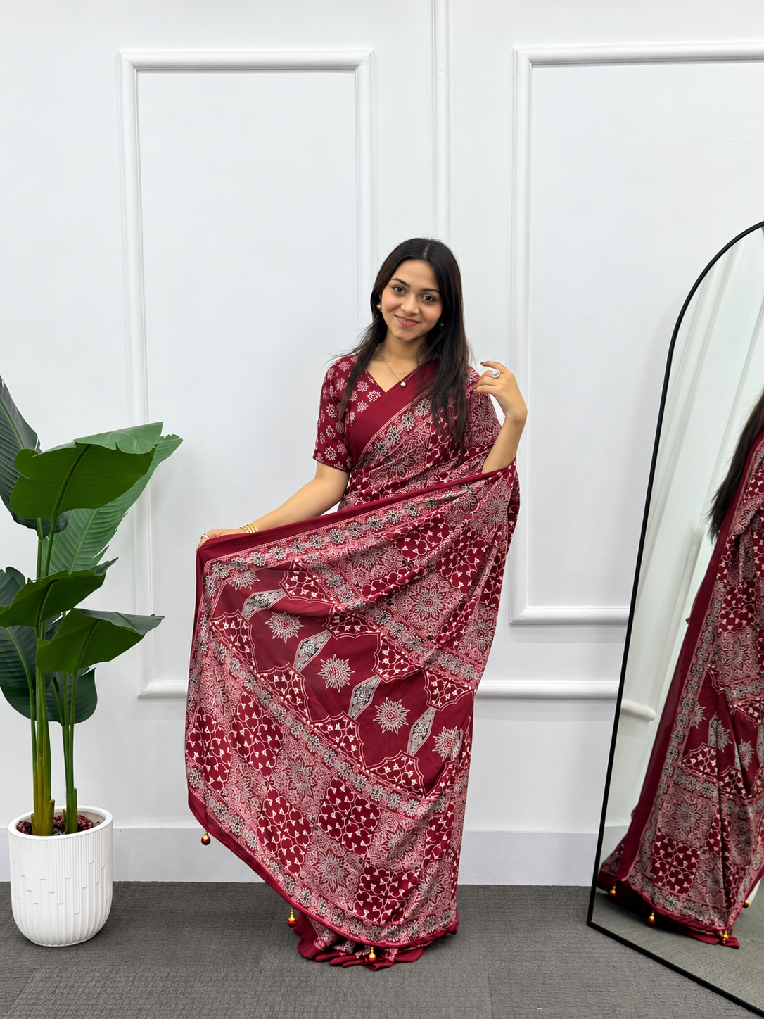 The Shubh Vivah Maroon Premium Japan Satin Silk Saree