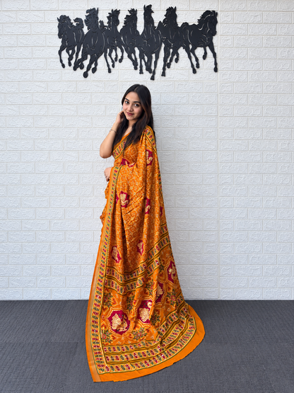 Peethambari Bandhani Handcrafted Mirror Detailing Cotton Saree