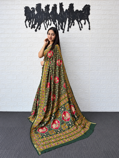 Utsav Elegance Handcrafted Mirror & Aari Work Heavy Cotton Saree