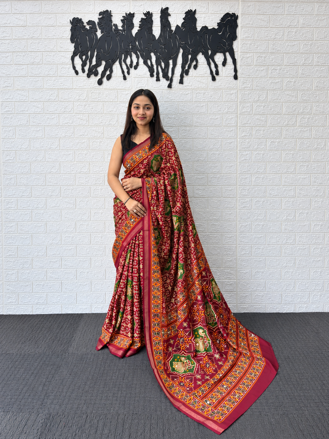 The Nakshatra Geometric Print Mirror Work Cotton Saree