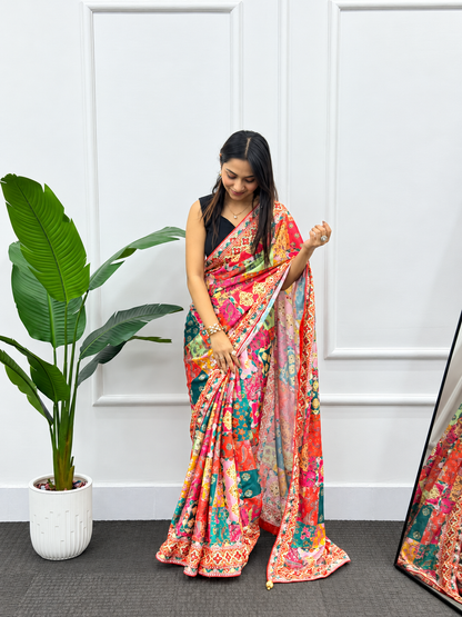 Glamorous Festive Wear Chinon Silk Saree