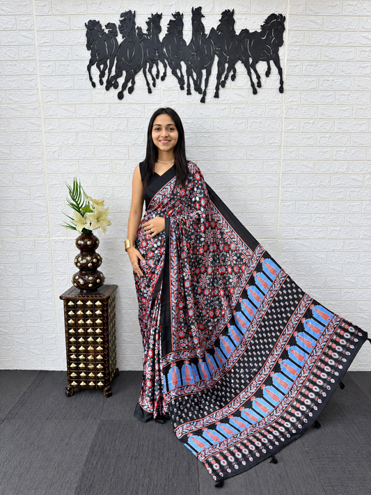 Moonlit  Royal Japan Satin Saree with Viscose Latkan Pallu