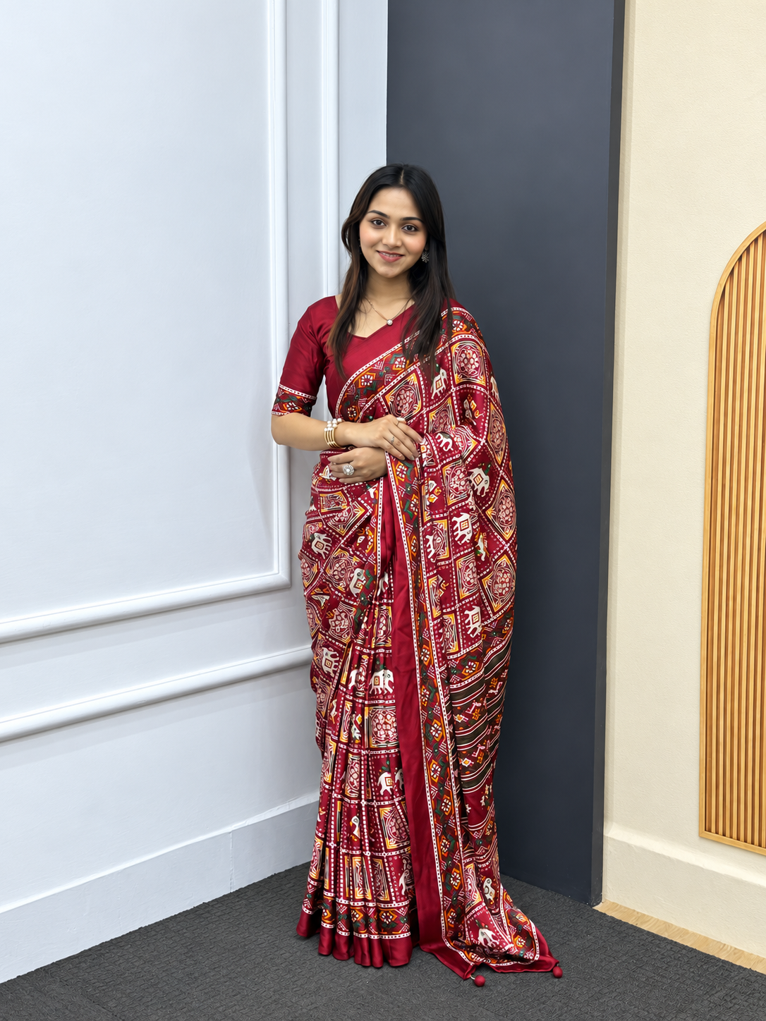The Shubh Vivah Maroon Premium Japan Satin Silk Saree