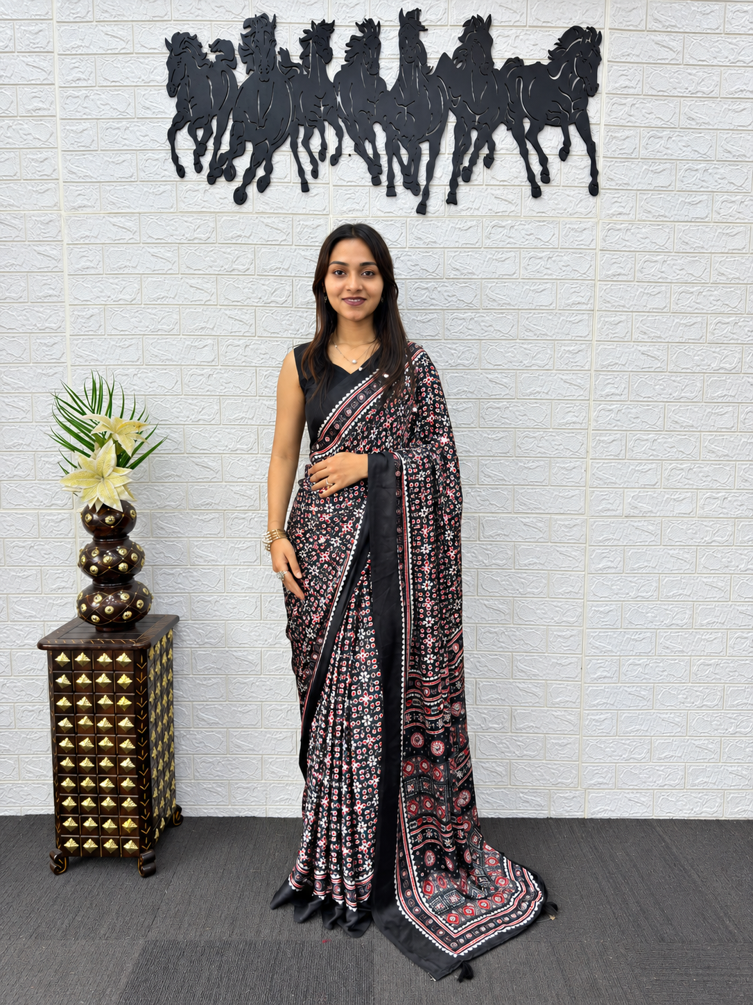 Bollywood Glam Heavy Mirror Work Japan Satin Saree with Viscose Latkan