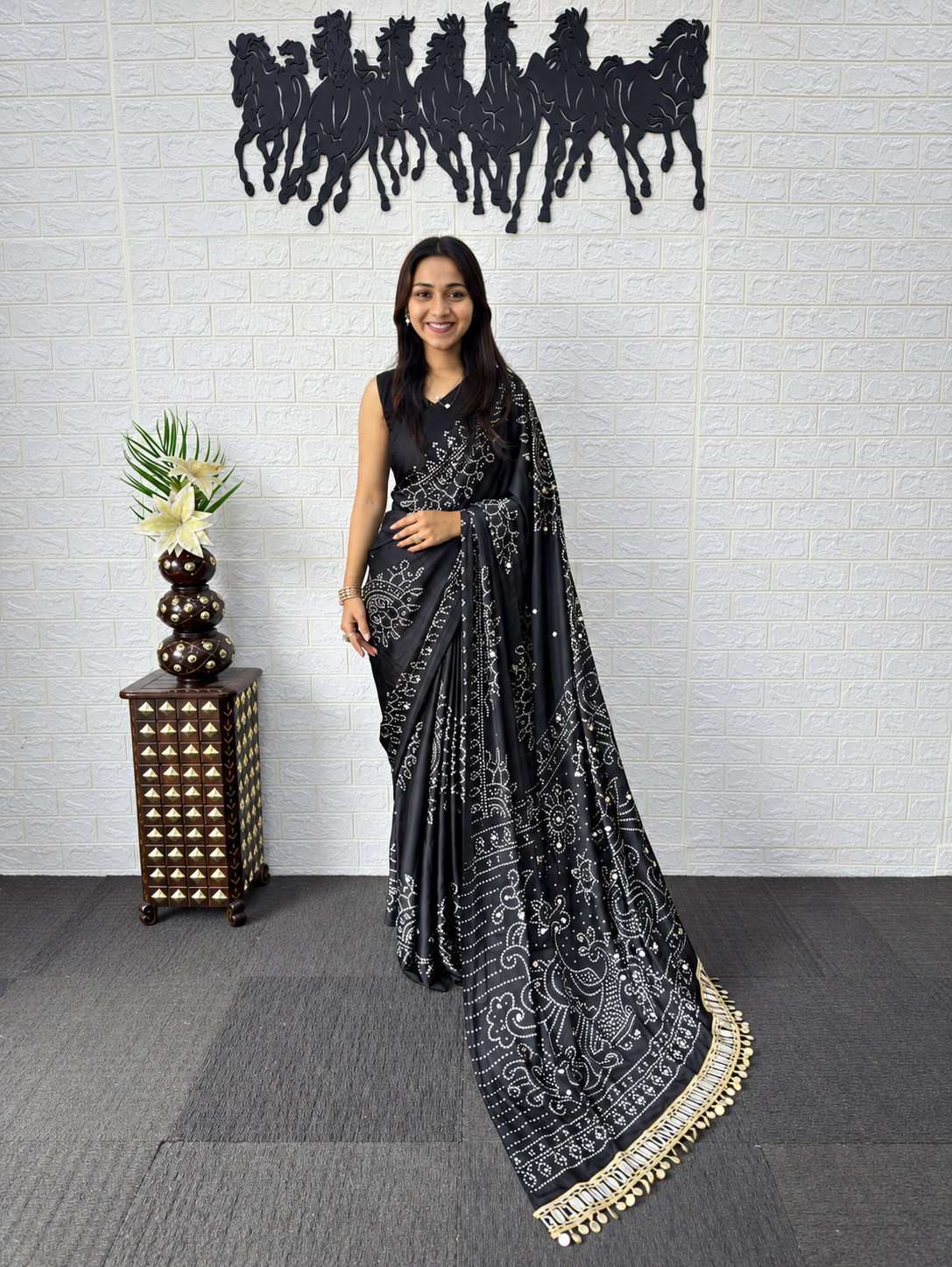 The Runway Noir Premium Japan Satin Silk Bandhani Saree