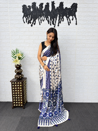 The Indigo Heritage Heavy Mirror Work Japan Satin Saree
