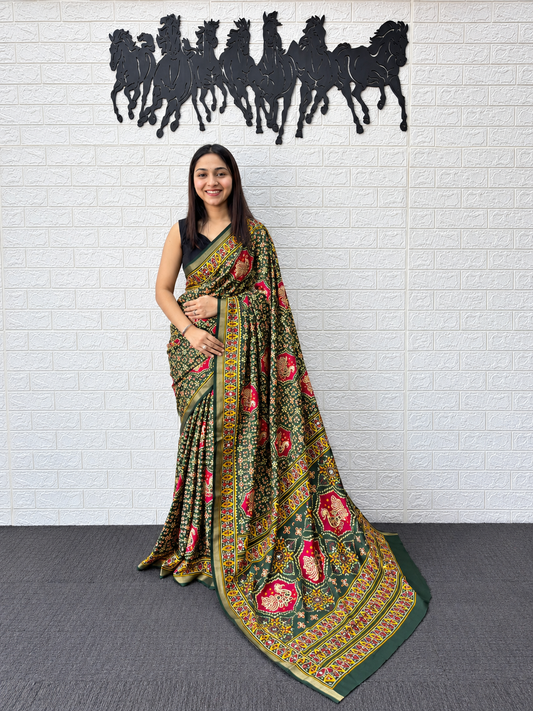 Utsav Elegance Handcrafted Mirror & Aari Work Heavy Cotton Saree