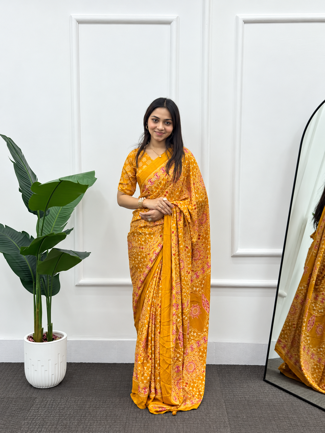 Sunlit Mustard Opulence All-Over Printed Silk Saree