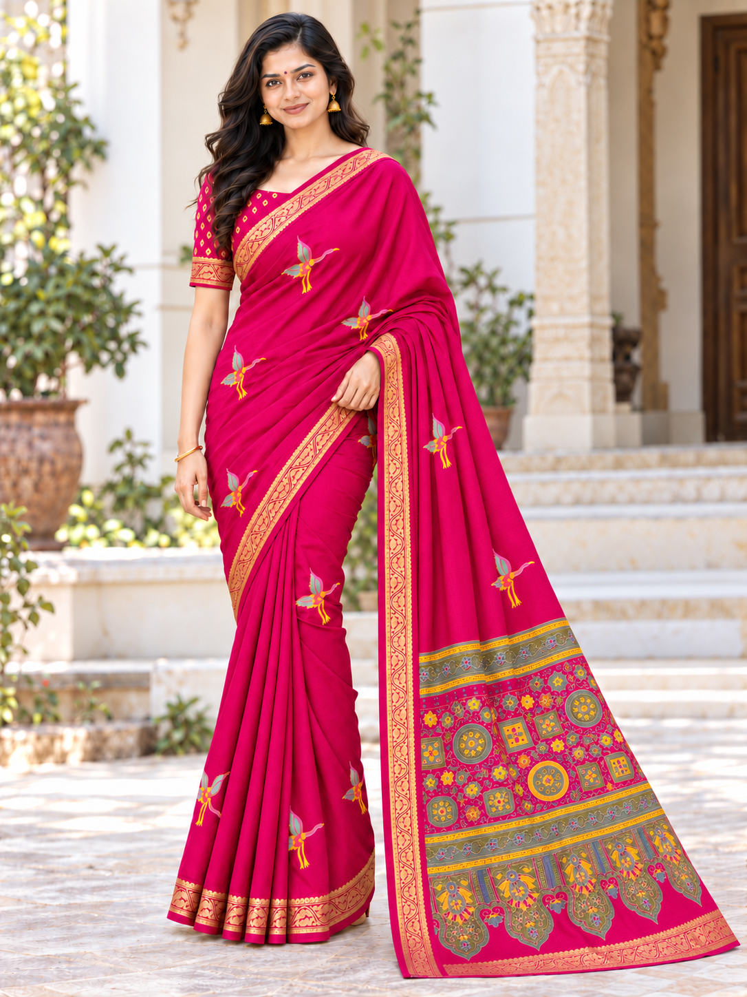 Heritage Fusion Marshmallow Silk Saree with Heavy Woven Jacquard Border