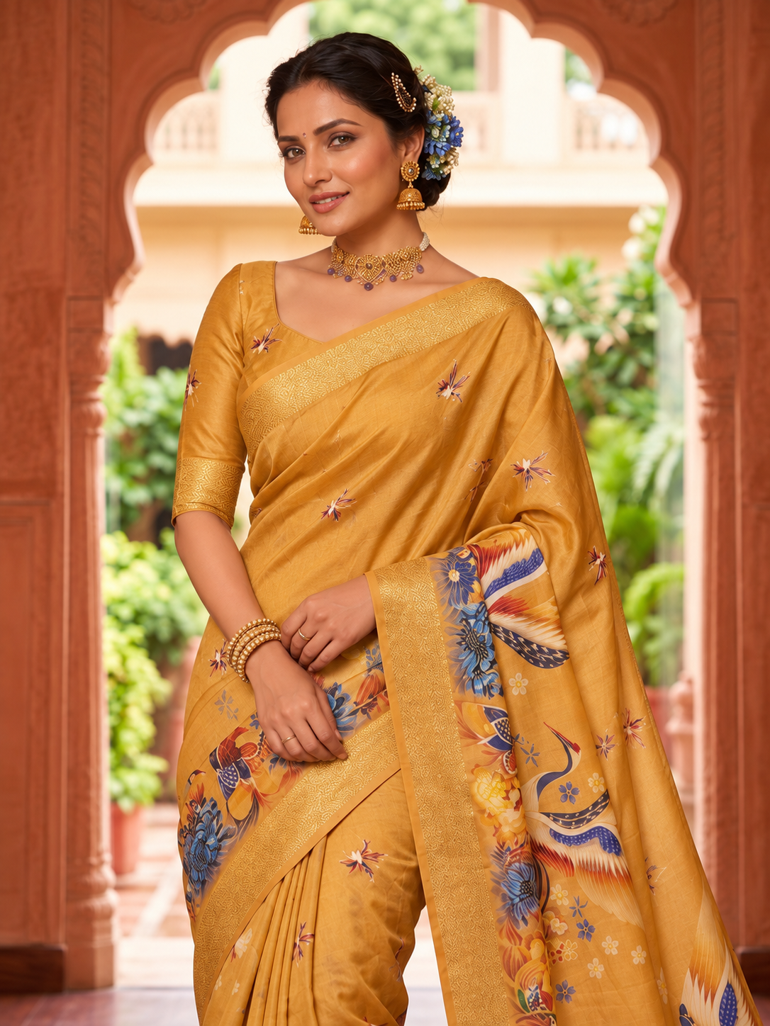 Sunlit Charm Bird Motif Designer Saree