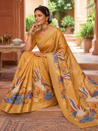 Sunlit Charm Bird Motif Designer Saree