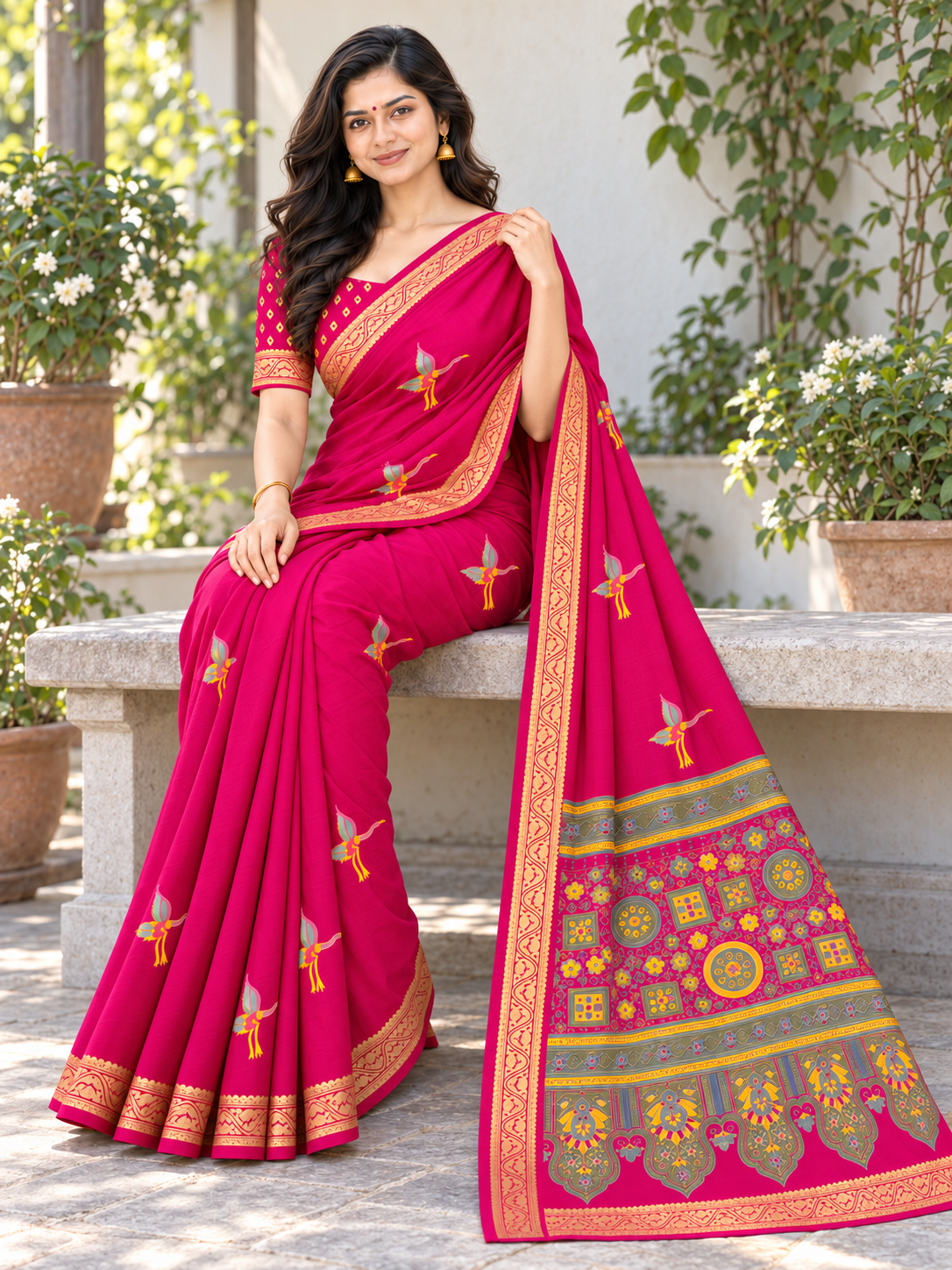Heritage Fusion Marshmallow Silk Saree with Heavy Woven Jacquard Border