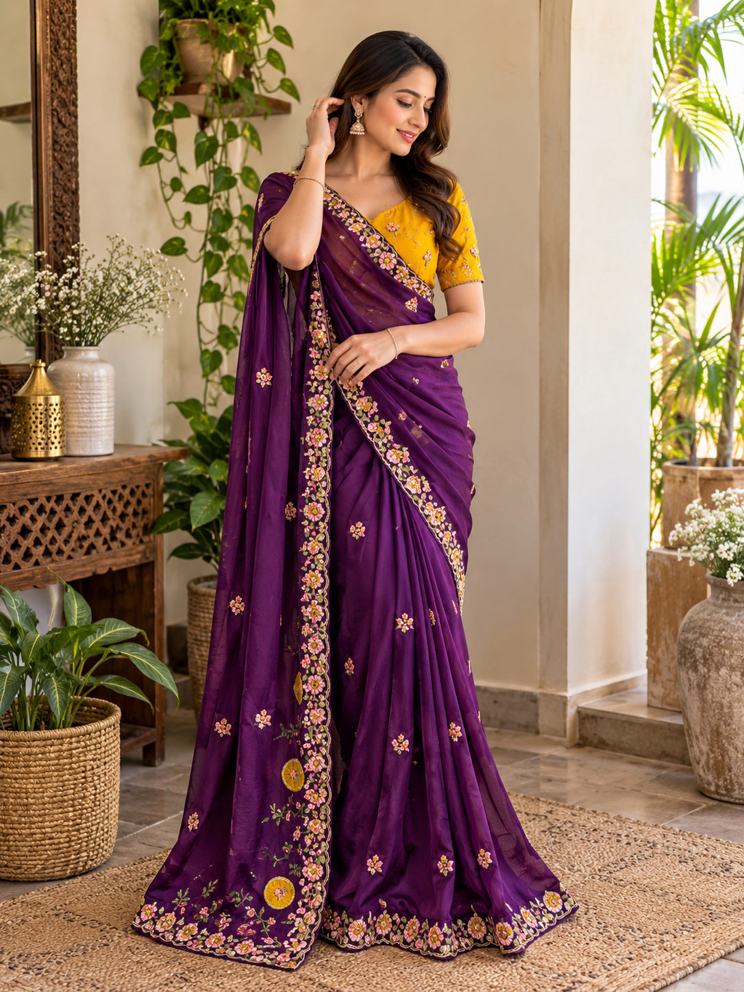 Regal Plum Embroidered Border Luxury Saree