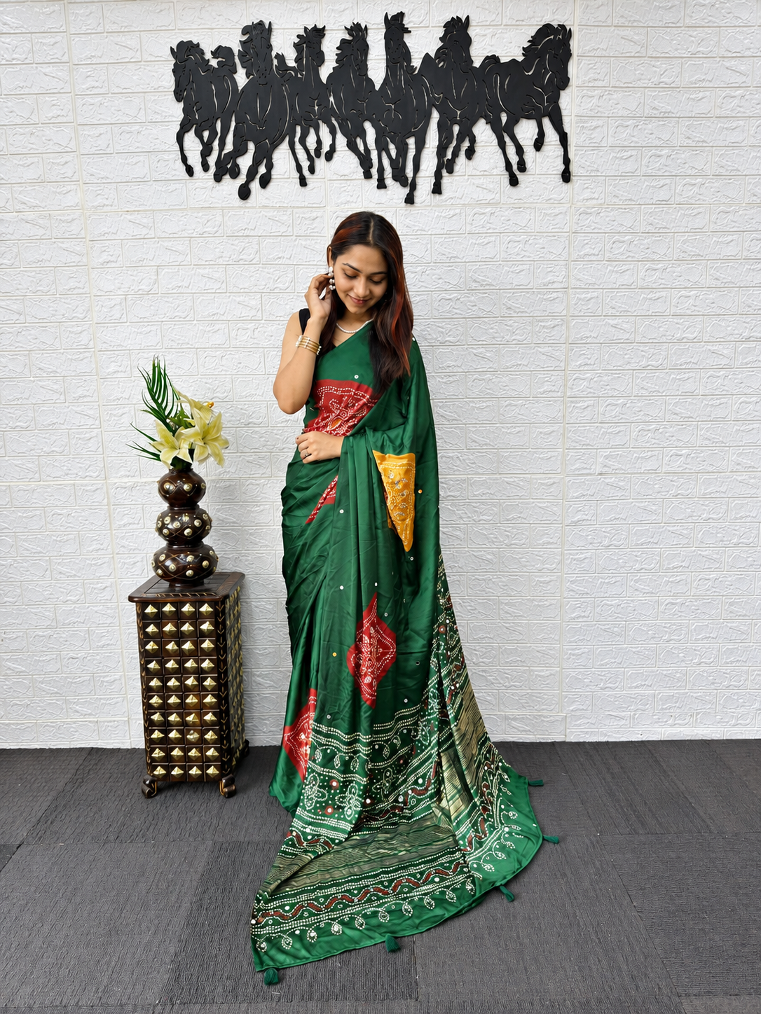 Radiate Timeless Elegance in Premium Satin Silk & Radiant Mirror Work Saree