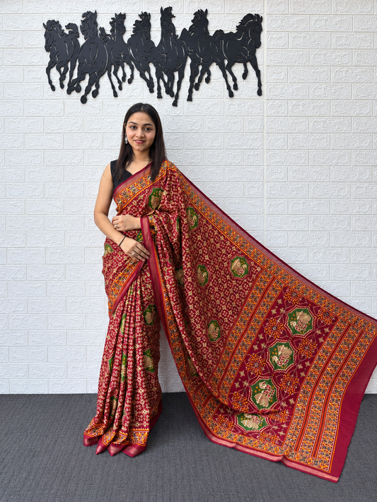 The Nakshatra Geometric Print Mirror Work Cotton Saree