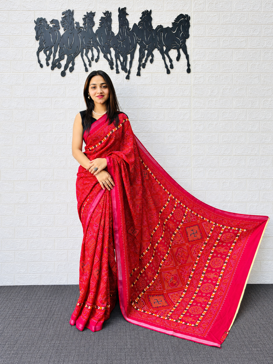 Pure Heritage Luxury Heavy Mal Cotton Traditional Bandhani Print Saree with Designer Border