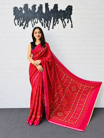 Pure Heritage Luxury Heavy Mal Cotton Traditional Bandhani Print Saree with Designer Border