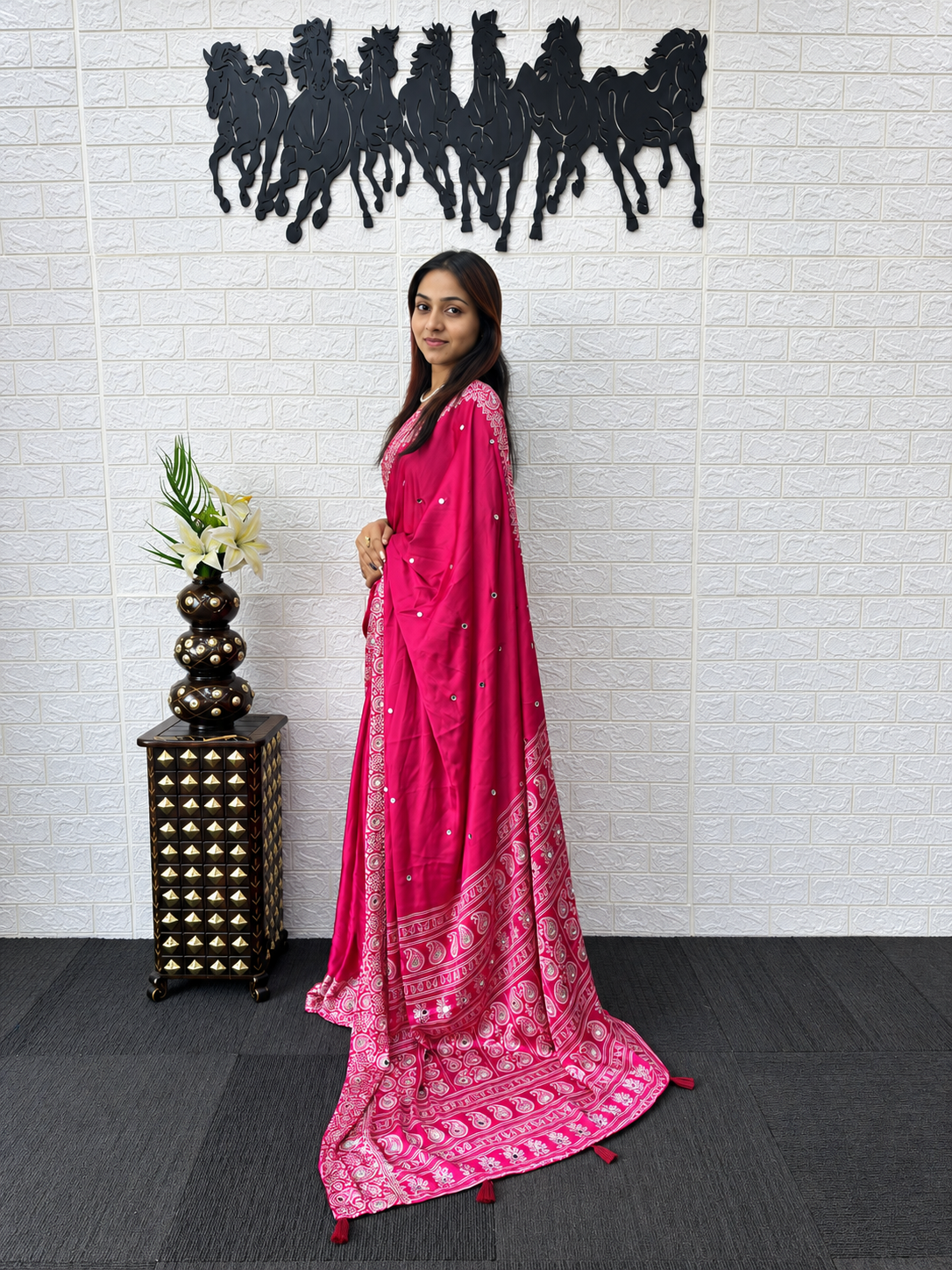 Graceful Reflections Luxury Japan Satin Saree with Tassel Pallu Border