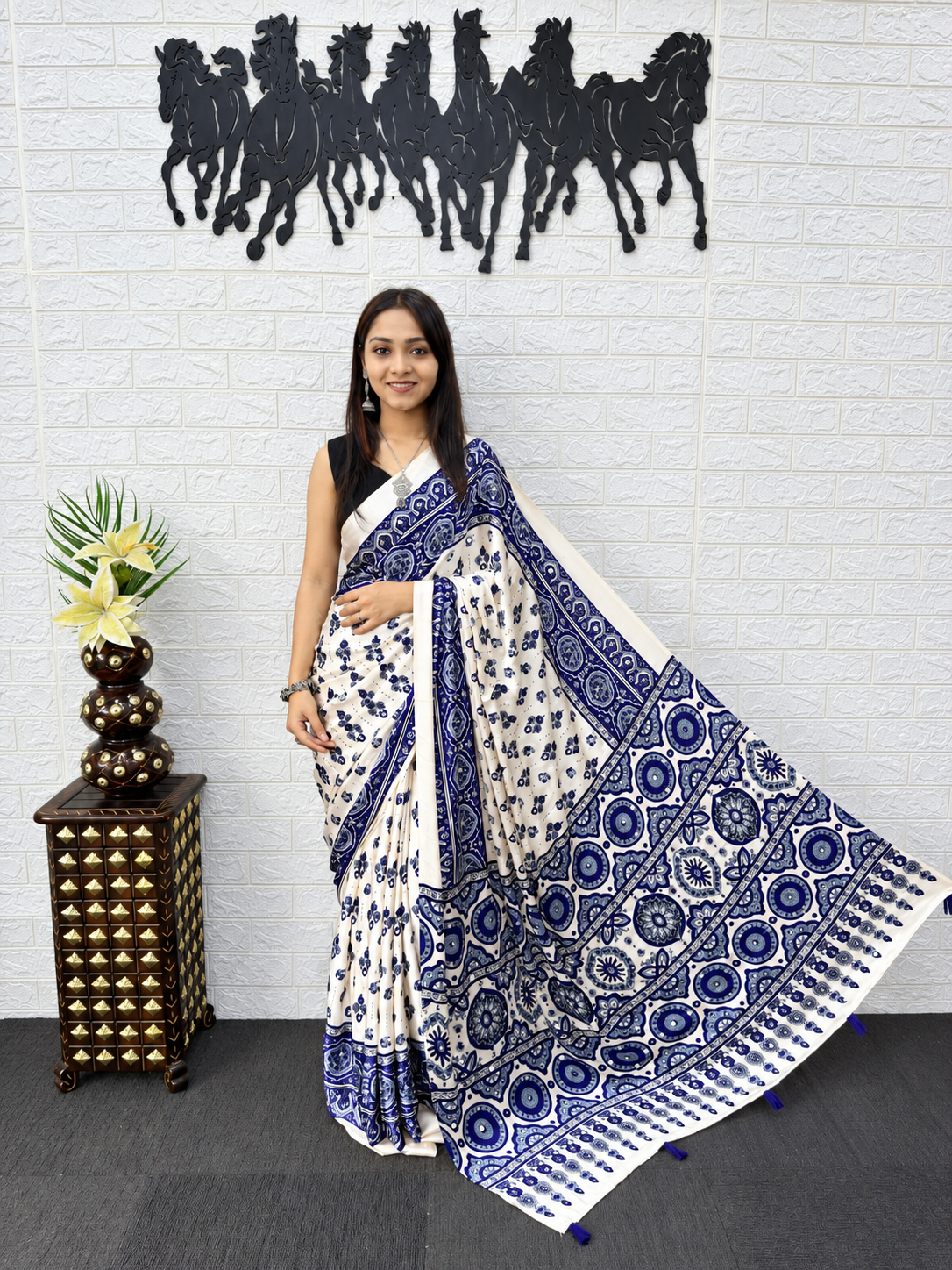 The Indigo Heritage Heavy Mirror Work Japan Satin Saree