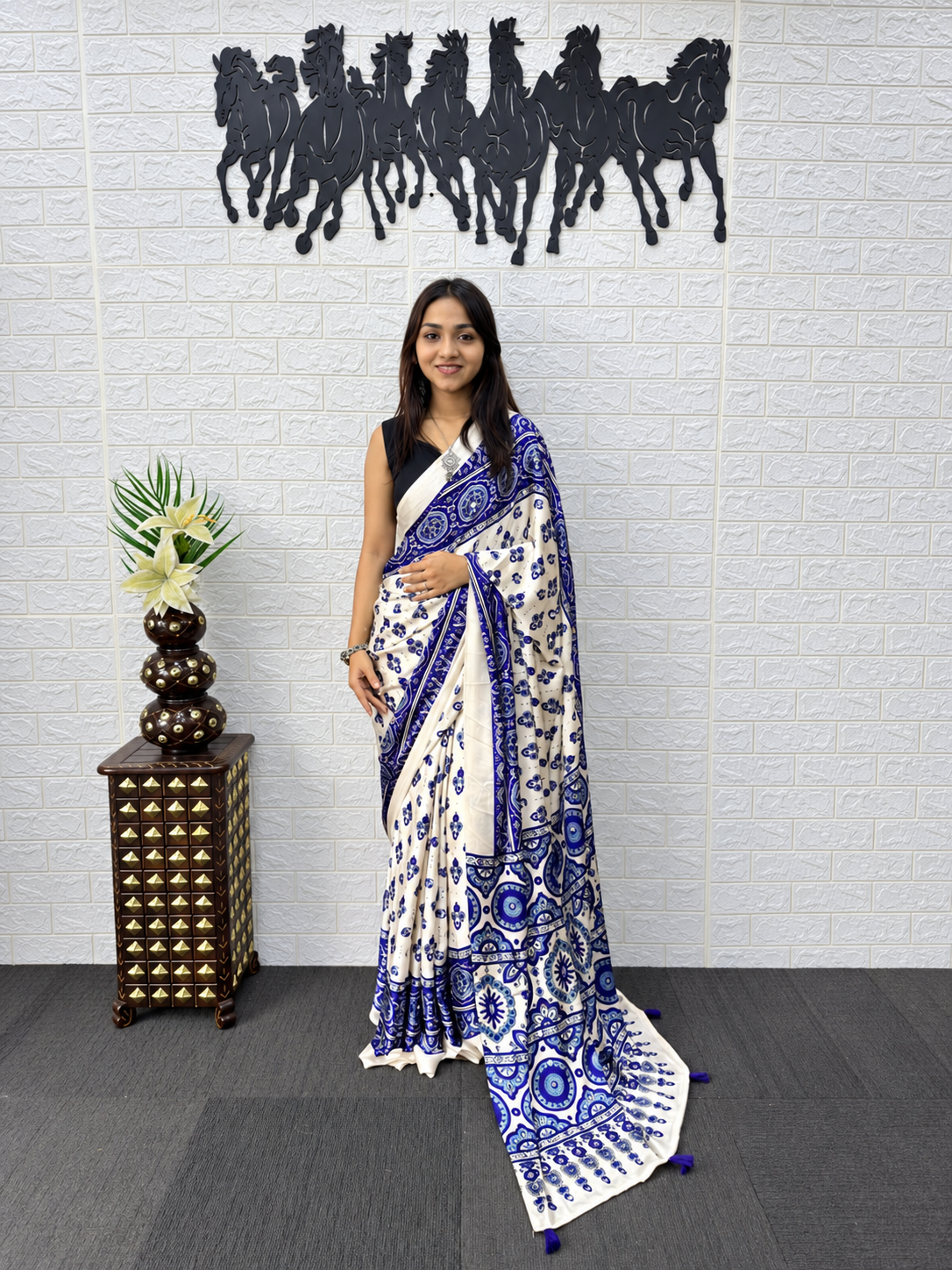 The Indigo Heritage Heavy Mirror Work Japan Satin Saree