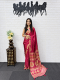 Aadhya  Premium Wine Japan Satin Silk Saree with Heavy Mirror Work & Elegant Viscose Latkan Pallu