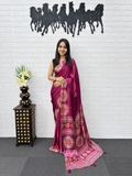 Aanya Royal Wine Japan Satin Silk Saree with Luxurious Mirror Embroidery