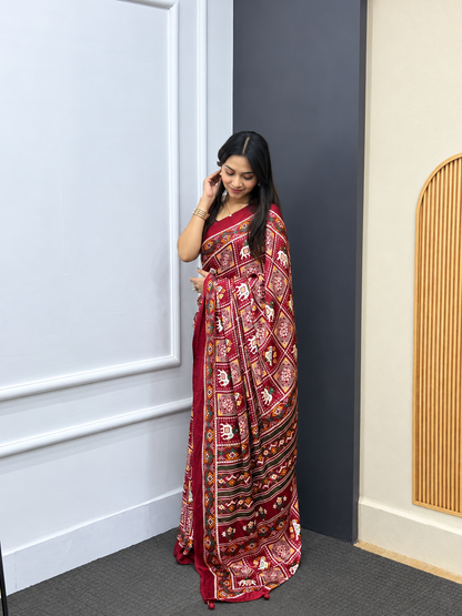 The Shubh Vivah Maroon Premium Japan Satin Silk Saree