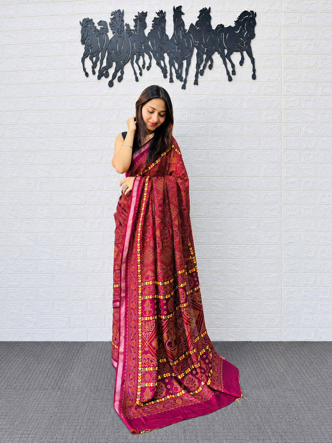 Festive Deep Maroon Heavy Mall Cotton Traditional Printed Saree with Designer Zari Lined Border