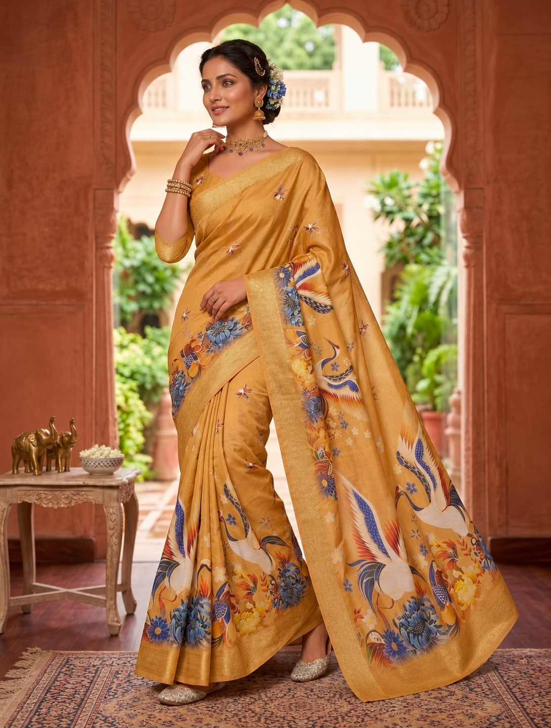 Sunlit Charm Bird Motif Designer Saree