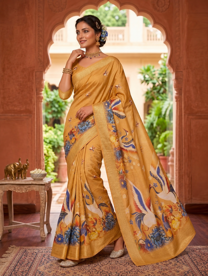 Sunlit Charm Bird Motif Designer Saree