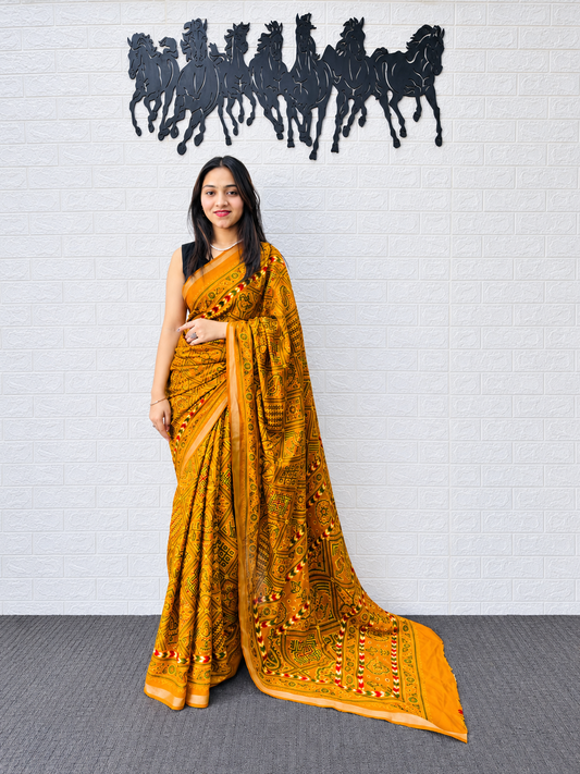 Majestic Mustard Heavy Mall Cotton with Artisan Patchwork Print