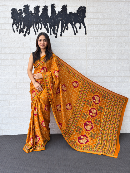 Peethambari Bandhani Handcrafted Mirror Detailing Cotton Saree