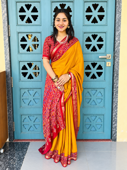 Crimson Pen Kalamkari Artisan Luxury Borders Soft Mul Mul Cotton Silk Saree