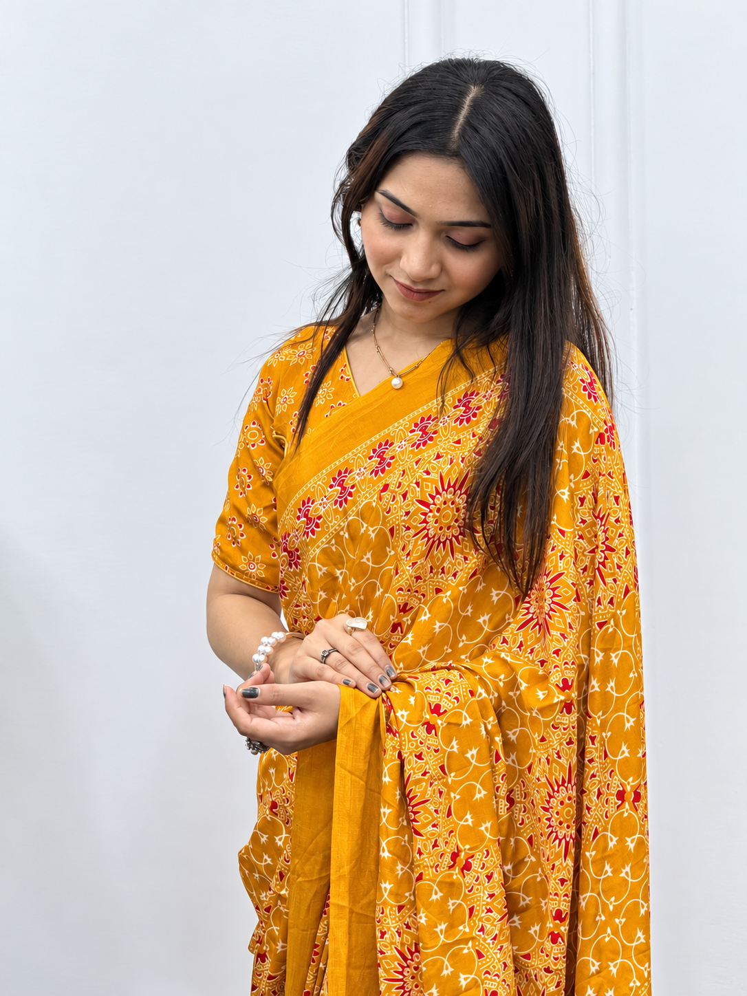 Sunlit Mustard Opulence All-Over Printed Silk Saree