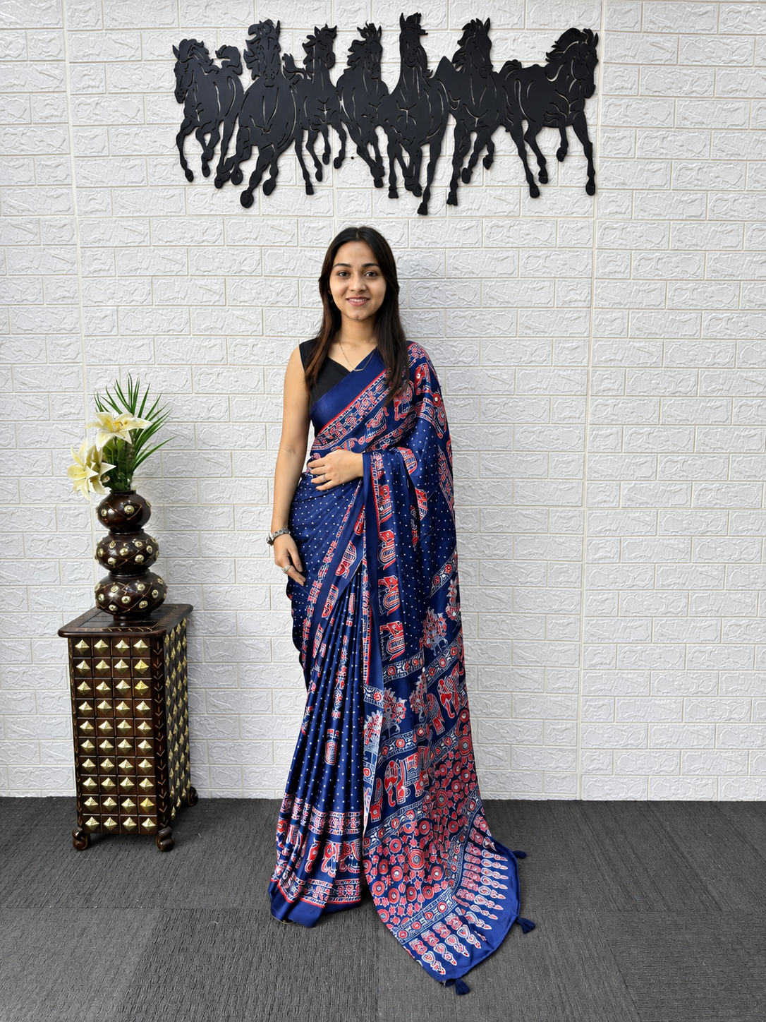 The Ananya Royal Ocean Blue Japan Satin Saree