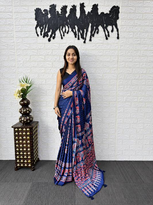 The Ananya Royal Ocean Blue Japan Satin Saree
