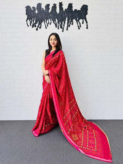 Pure Heritage Luxury Heavy Mal Cotton Traditional Bandhani Print Saree with Designer Border