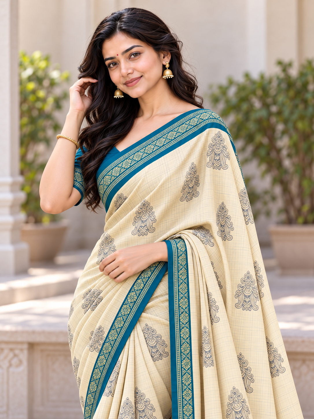 Rangrekha Cream Saree with Colourful Statement Pallu