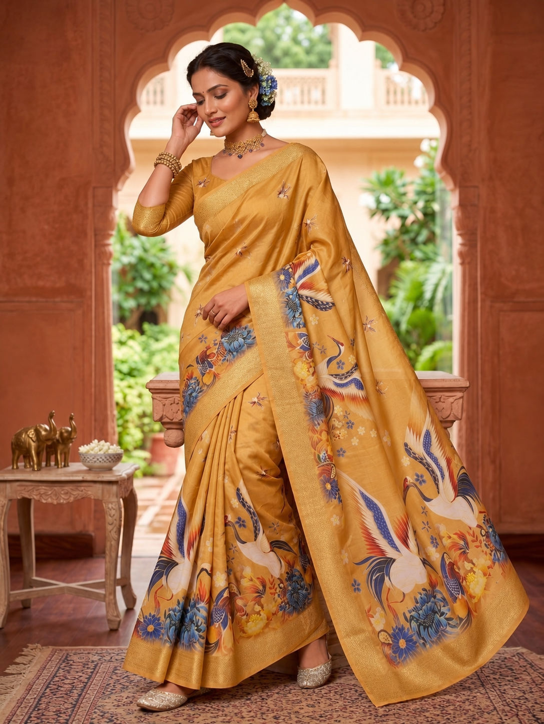 Sunlit Charm Bird Motif Designer Saree