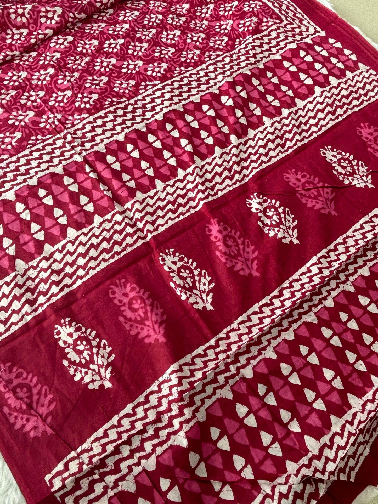 Dharma - Bagru Handblock Print Pure Mul Cotton Saree With Blouse