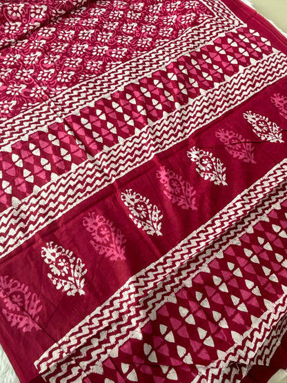 Dharma - Bagru Handblock Print Pure Mul Cotton Saree With Blouse