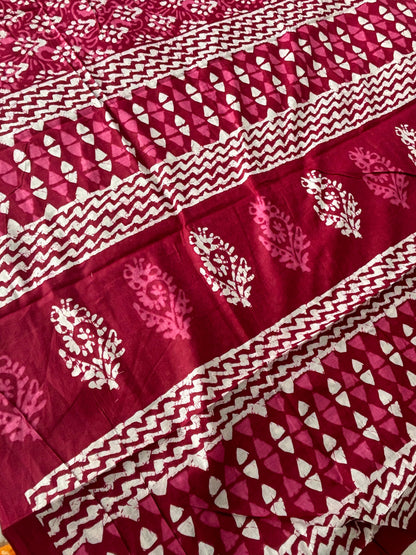 Dharma - Bagru Handblock Print Pure Mul Cotton Saree With Blouse