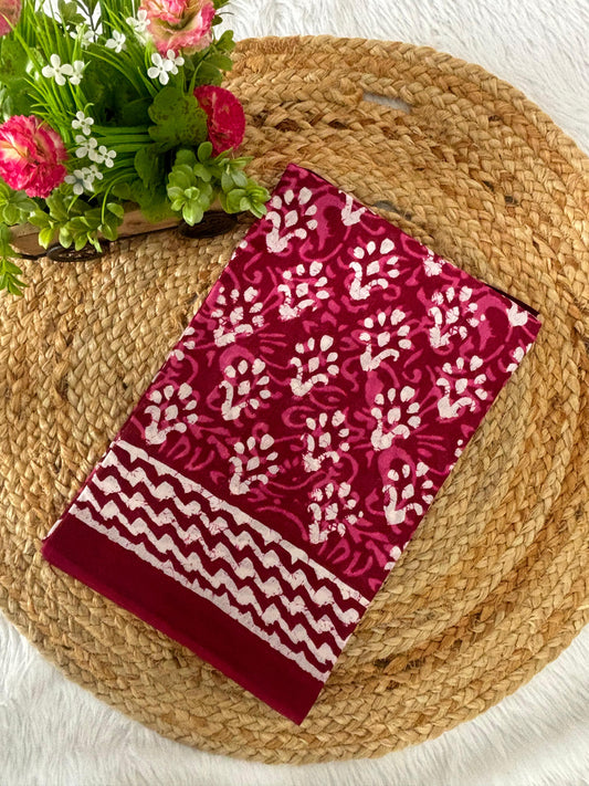 Dharma - Bagru Handblock Print Pure Mul Cotton Saree With Blouse