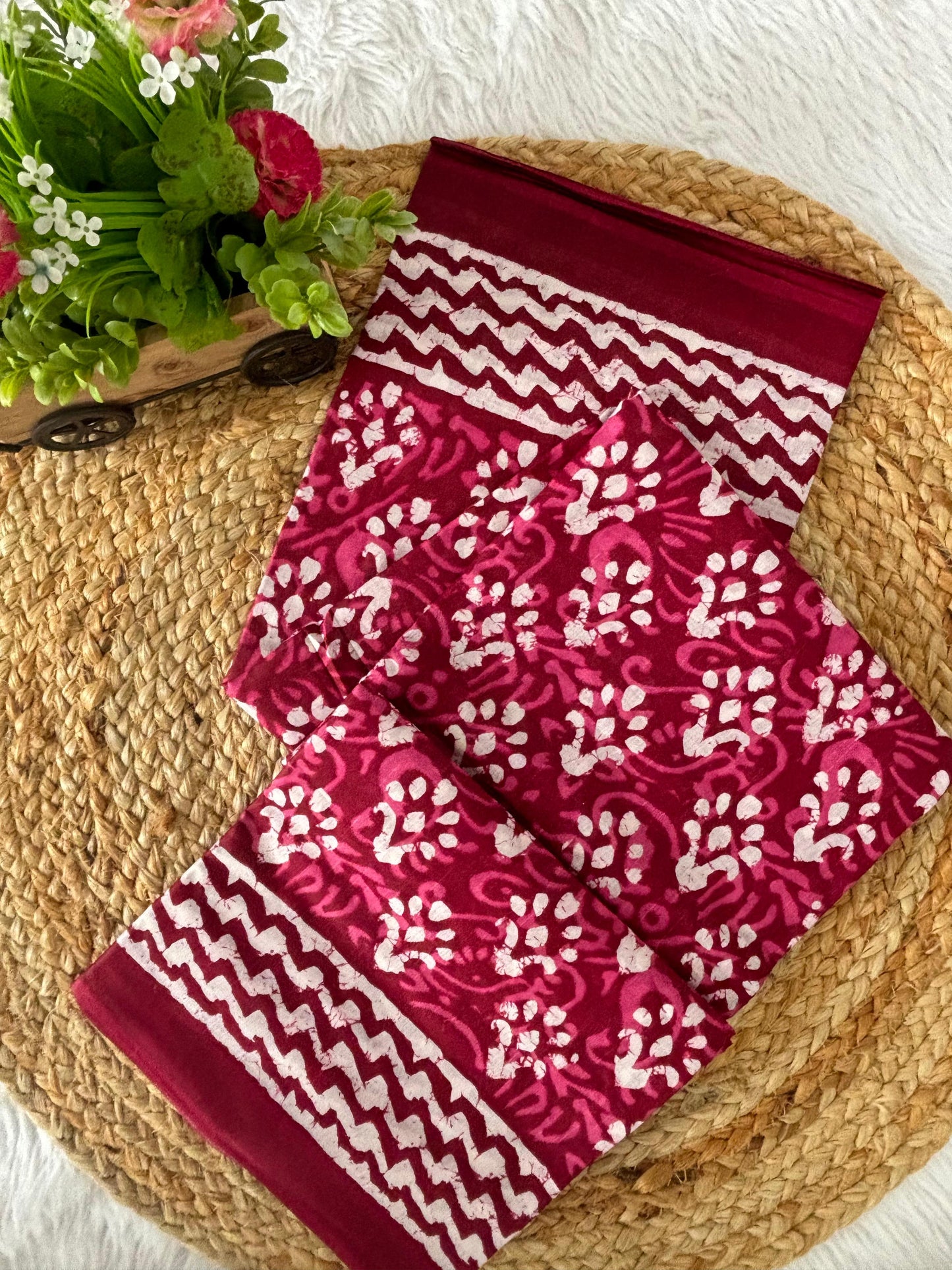 Dharma - Bagru Handblock Print Pure Mul Cotton Saree With Blouse